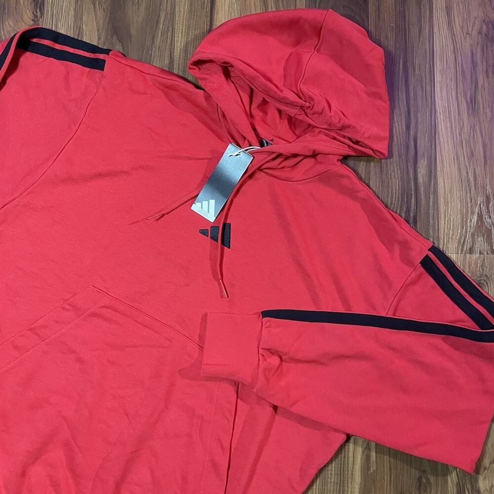 NWT LT Adidas Men's Essentials 3-Stripes French Terry Hoodie Pullover Red Sporty
